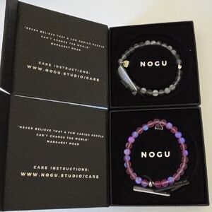 NOGU Beaded Bracelet Duo — Gray & Iridescent Purple